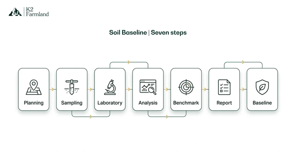 Seven-step process for repeatable soil sampling, testing, records and corrective action.